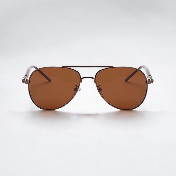 Mens Brown Metal Frame Aviator Sunglasses Polarized Lenses New - Picture 1 of 7